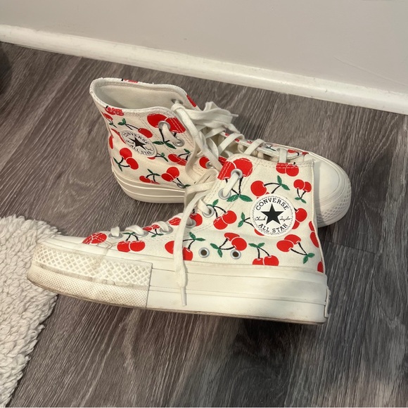 Converse Women's Cherry Pattern High-Top Sneakers - White and Red - Picture 2 of 9